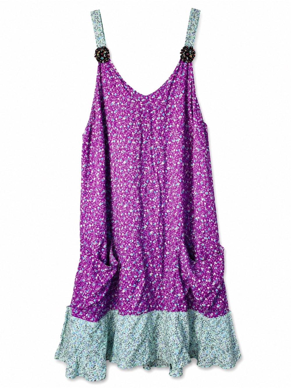 Vintage Zoe Boho Floral Midi Sundress with Contrast Hem in Purple